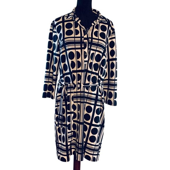 Joseph Ribkoff Size 14  Black & White Geometric Print Shirt Dress Made In Canada - Picture 1 of 11